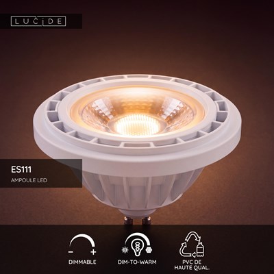 Lucide ES111 - Ampoule led - Ø 11 cm - LED Dim to warm - GU10 (MR16) - 1x12W 2200K/3000K - Blanc